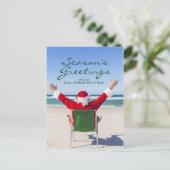 Kerstman die op een Australisch strand ontspannen Feestdagenkaart (Staand voorkant)