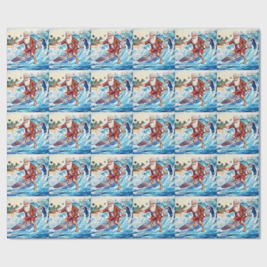 Kerstman die op een grote golf surft cadeaupapier (Vlak)