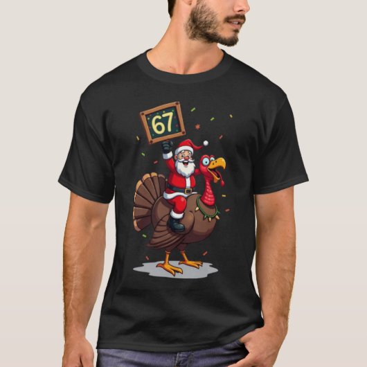 🎅🦃 Kerstman die op een kalkoen rijdt met het num T-shirt (Voorkant)
