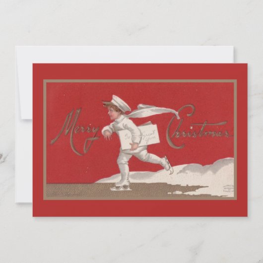  kerstman die op ijs glijdt feestdagenkaart (Voorkant)