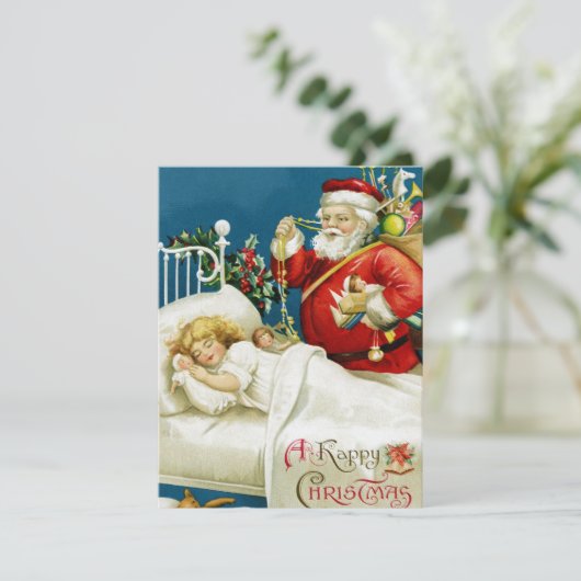  Kerstman die op kerstavond een kind bezoekt Feestdagenkaart (Staand voorkant)