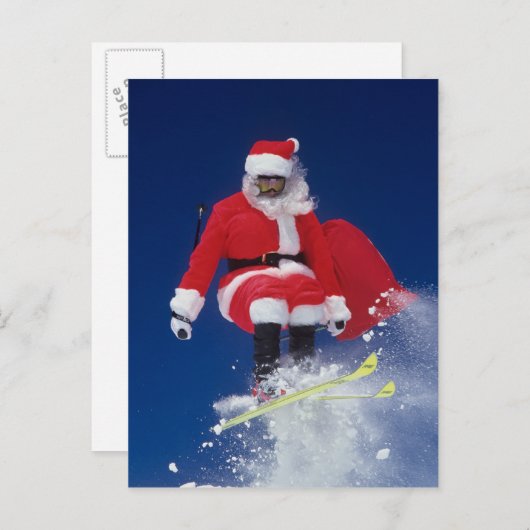 Kerstman die op skis van een kroonlijst de feestdagenkaart (Voorkant / Achterkant)