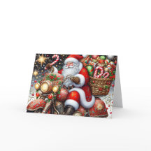 Kerstman die pakketjes bezorgt op een rode motorfi