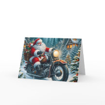 Kerstman die pakketten bezorgt op motorfiets