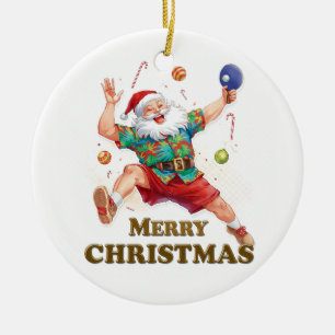 Kerstman die pingpong speelt in een hawaï shirt keramisch ornament