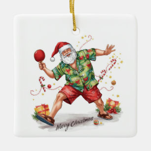 Kerstman die pingpong speelt in een hawaïaans hemd keramisch ornament