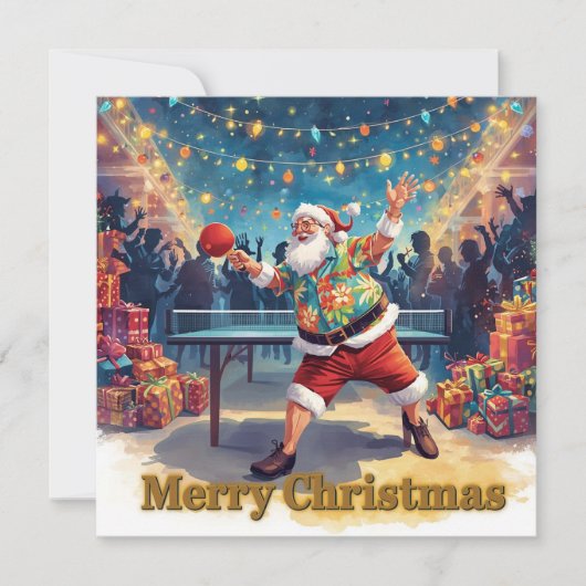 Kerstman die pingpong speelt in een hawaïaanse shi feestdagenkaart (Voorkant)