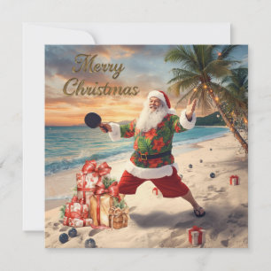 Kerstman die pingpong speelt in een hawaïaanse shi feestdagenkaart