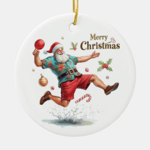 Kerstman die pingpong speelt in een hawaïaanse shi keramisch ornament