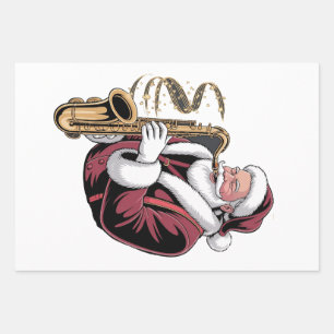 Kerstman die saxofoon speelt Kerstmuzikant Saxofon Inpakpapier Vel