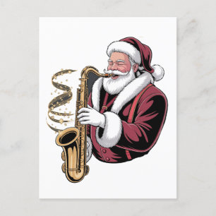 Kerstman die saxofoon speelt Kerstmuzikant Saxofon Uitnodiging Briefkaart