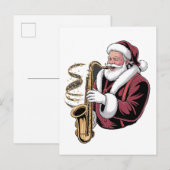 Kerstman die saxofoon speelt Kerstmuzikant Saxofon Uitnodiging Briefkaart (Voorkant / Achterkant)