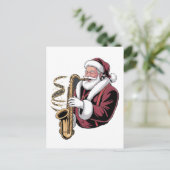 Kerstman die saxofoon speelt Kerstmuzikant Saxofon Uitnodiging Briefkaart (Staand voorkant)