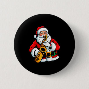 Kerstman die saxofoon speelt Xmas-sfeer Grappige k Ronde Button 5,7 Cm