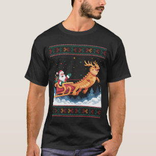 Kerstman die slee vliegt met feestelijke draak t-shirt