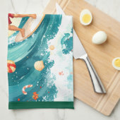Kerstman die surft op kerstvakantie theedoek (Quarter Fold)