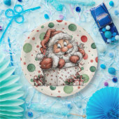 Kerstman die uit cadeaudoos kruipt papieren bordje (Feest)