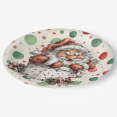 Kerstman die uit cadeaudoos kruipt papieren bordje (Gekanteld)