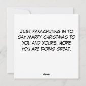 Kerstman die uit de lucht springt vrolijk kerstfee feestdagenkaart (Achterkant)