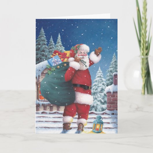 Kerstman die vaarwel golven feestdagen kaart (Voorkant)