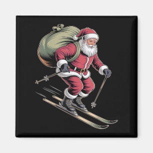 Kerstman die van besneeuwde hellingen skiët magneet