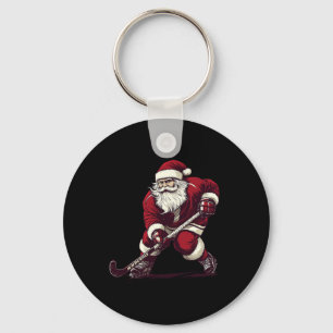 Kerstman die veldhockey speelt Grappig veldhockey Sleutelhanger