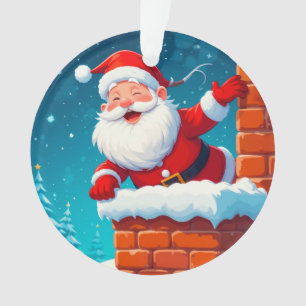 Kerstman die vrolijk zwaait in schoorsteen ornament