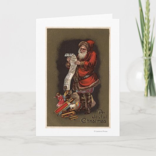 Kerstman die zijn Goede Lijst van Kinderen lezen Feestdagen Kaart (Voorkant)