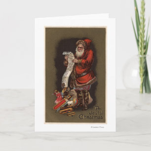 Kerstman die zijn Goede Lijst van Kinderen lezen Feestdagen Kaart