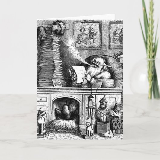 Kerstman die Zijn Post lezen Feestdagen Kaart (Voorkant)