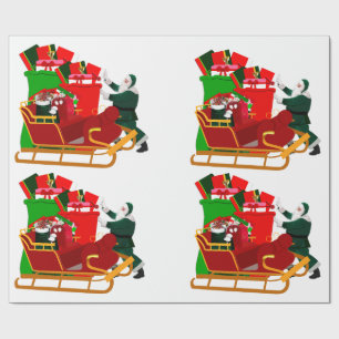 Kerstman die zijn slee inpakt Inpakpapier