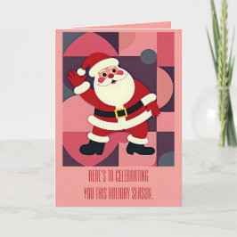 Kerstman die zwaait Midden-Eeuwse Moderne Kerstpre Kaart