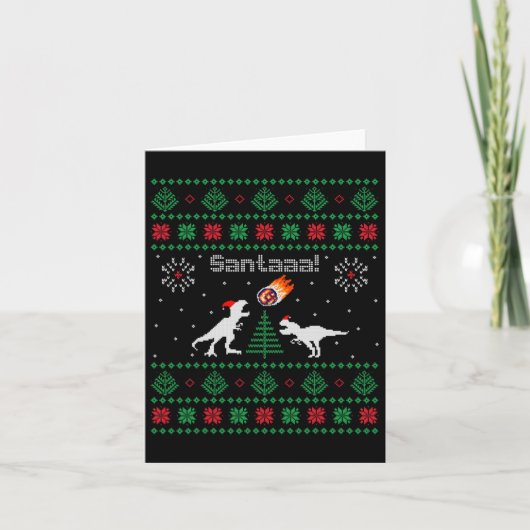 Kerstman Dinosaurus Lelijke Kersttrui Kaart (Voorkant)