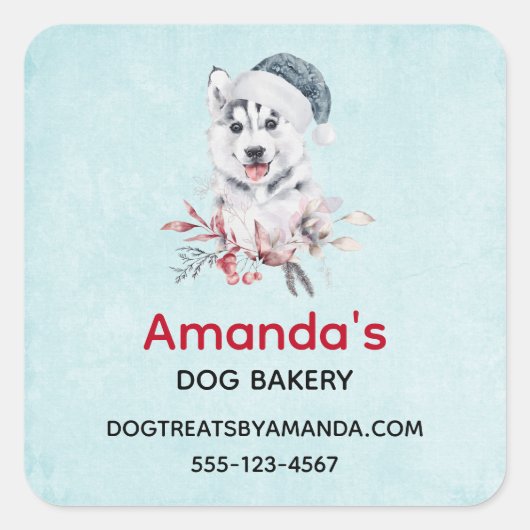 Kerstman Dog in een Santa Hat Business Vierkante Sticker (Voorkant)