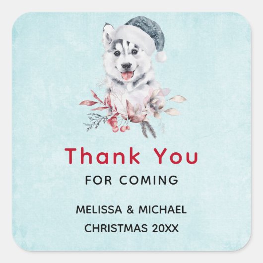 Kerstman Dog in Santa Hat Dank je Vierkante Sticker (Voorkant)