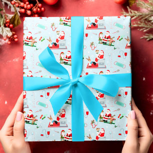 Kerstman Dokter met Kerstman Lichtblauw Cadeaupapier