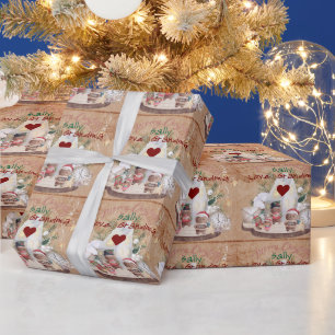 Kerstman Dorp Naam Cadeaupapier