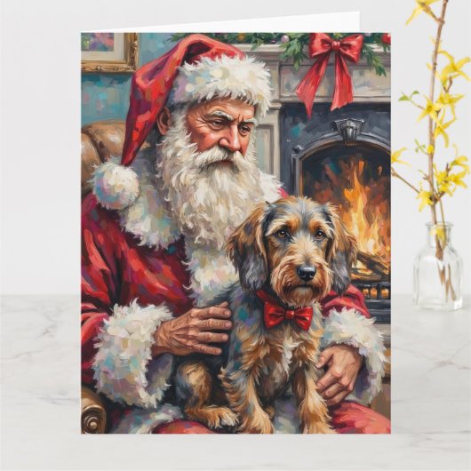 Kerstman Draadharige Pointing Griffon Kerstmis Kaart (Gele Bloem)