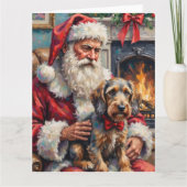 Kerstman Draadharige Pointing Griffon Kerstmis Kaart (Voorkant)