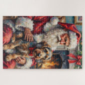 Kerstman Draadharige Pointing Griffon Kerstmis Legpuzzel (Horizontaal)