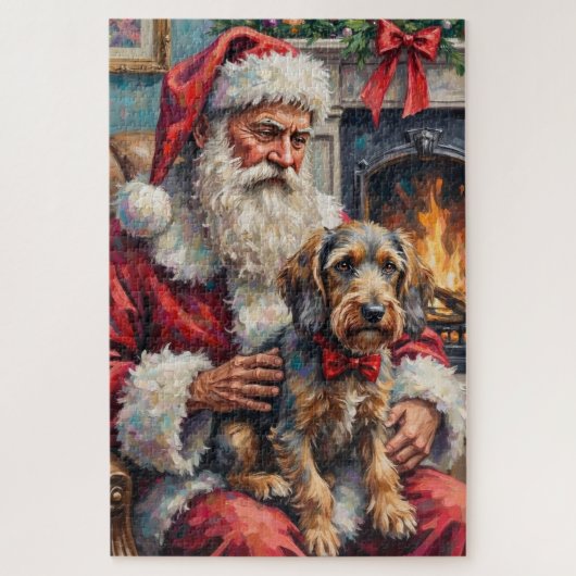 Kerstman Draadharige Pointing Griffon Kerstmis Legpuzzel (Verticaal)