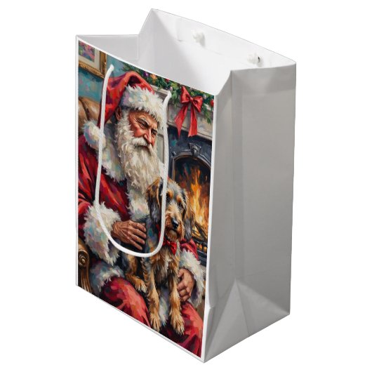 Kerstman Draadharige Pointing Griffon Kerstmis Medium Cadeauzakje (Voorkant Gekanteld)