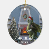 Kerstman Draak Boom Open Haard Scene Keramisch Ornament (Links)