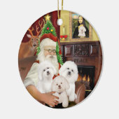 Kerstman - Drie Bichon Frise Keramisch Ornament (Links)