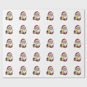 Kerstman Drinkende Bier Kerst Grafiek Cadeaupapier