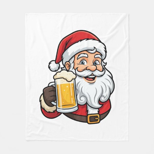 Kerstman Drinkende Bier Kerst Grafiek Fleece Deken (Voorkant)
