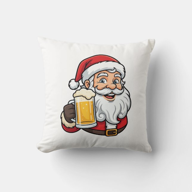 Kerstman Drinkende Bier Kerst Grafiek Kussen (Voorkant)