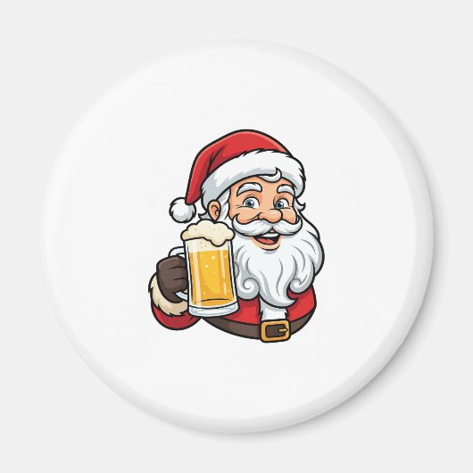 Kerstman Drinkende Bier Kerst Grafiek Magneet (Voorkant)