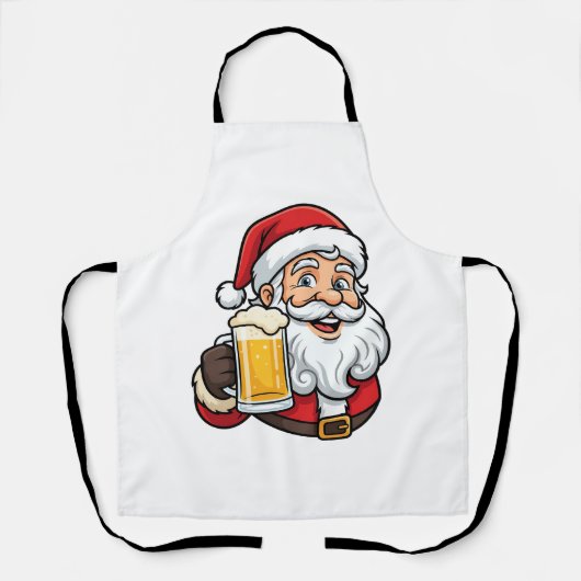 Kerstman Drinkende Bier Kerst Grafiek Schort (Voorkant)