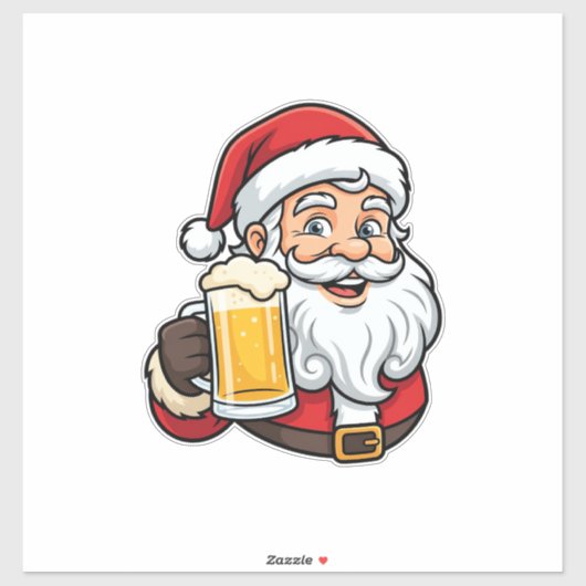 Kerstman Drinkende Bier Kerst Grafiek Sticker (Vel)